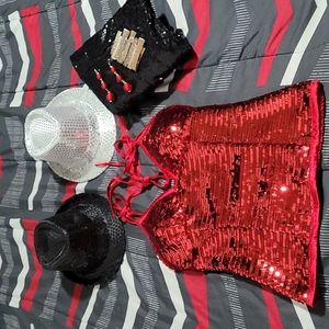 Classy Red Sequence Spaghetti Strap Top (M)